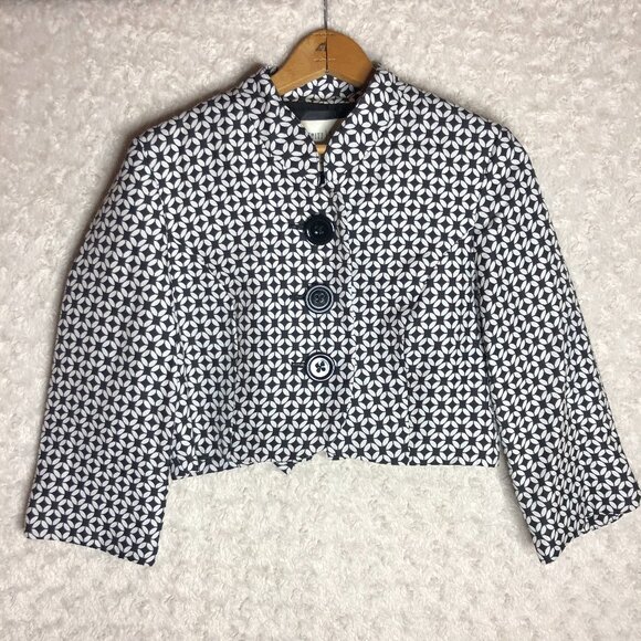 White House Black Market Cropped Jacket Geometric Print Button Front‎ 10 - Picture 1 of 7